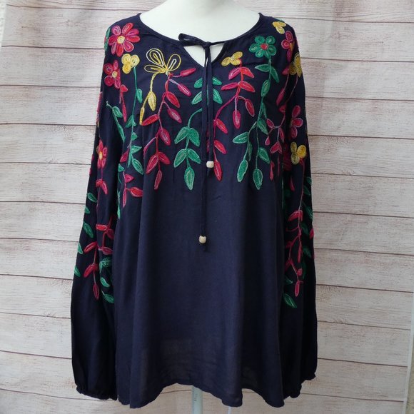 Beautiful, embroidered navy blue top / blouse in size XL - Picture 1 of 11